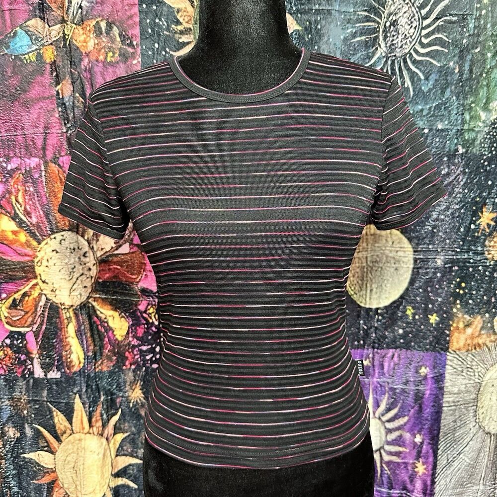 Vintage 90’s Guess Jeans Sheer Striped Babydoll Tee Shirt. S/M. Rare. Boho. USA.